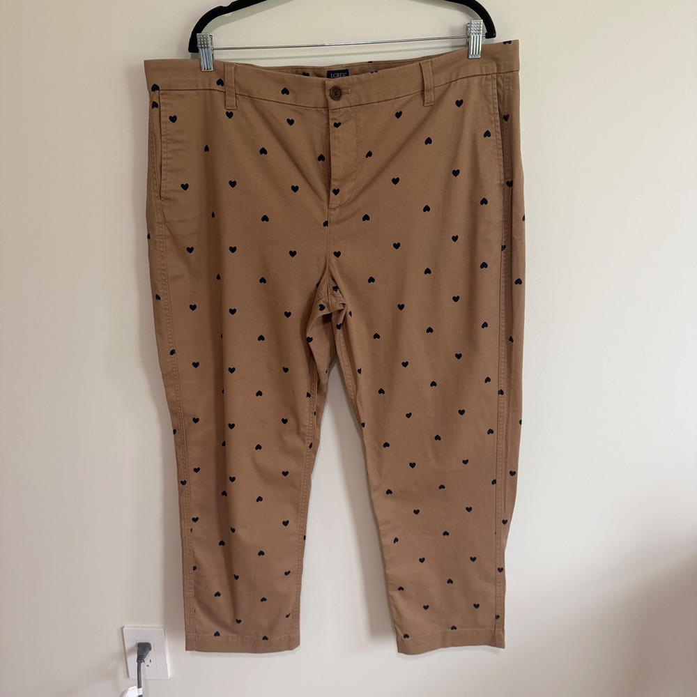 J.Crew High-Rise Girlfriend Chino Pants Tan Heart Print Size 18